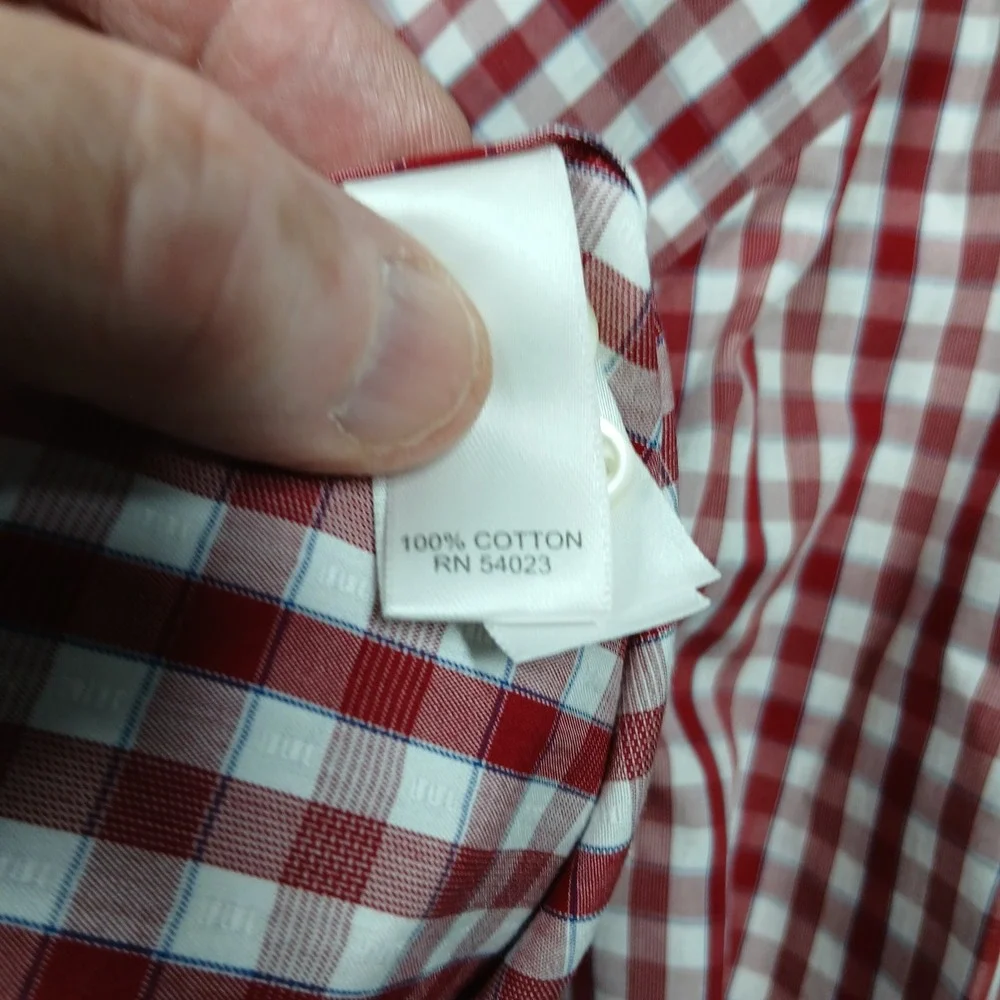Banana Republic Slim Fit Shirt Men's XL Red‎ White Gingham Non-Iron Cotton